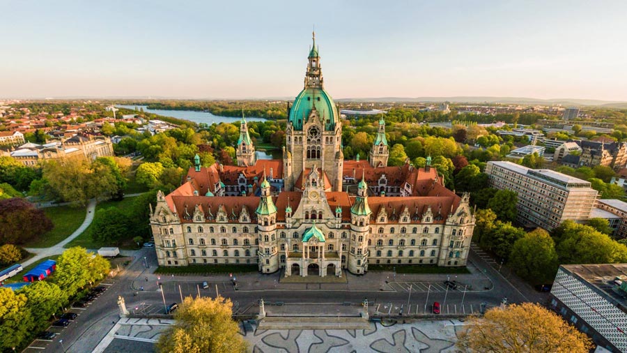 Rathaus Hannover historisches Gebäude Luftaufnahmen